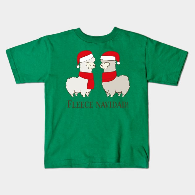 Fleece Navidad, Funny Cute Alpaca Christmas Kids T-Shirt by Dreamy Panda Designs